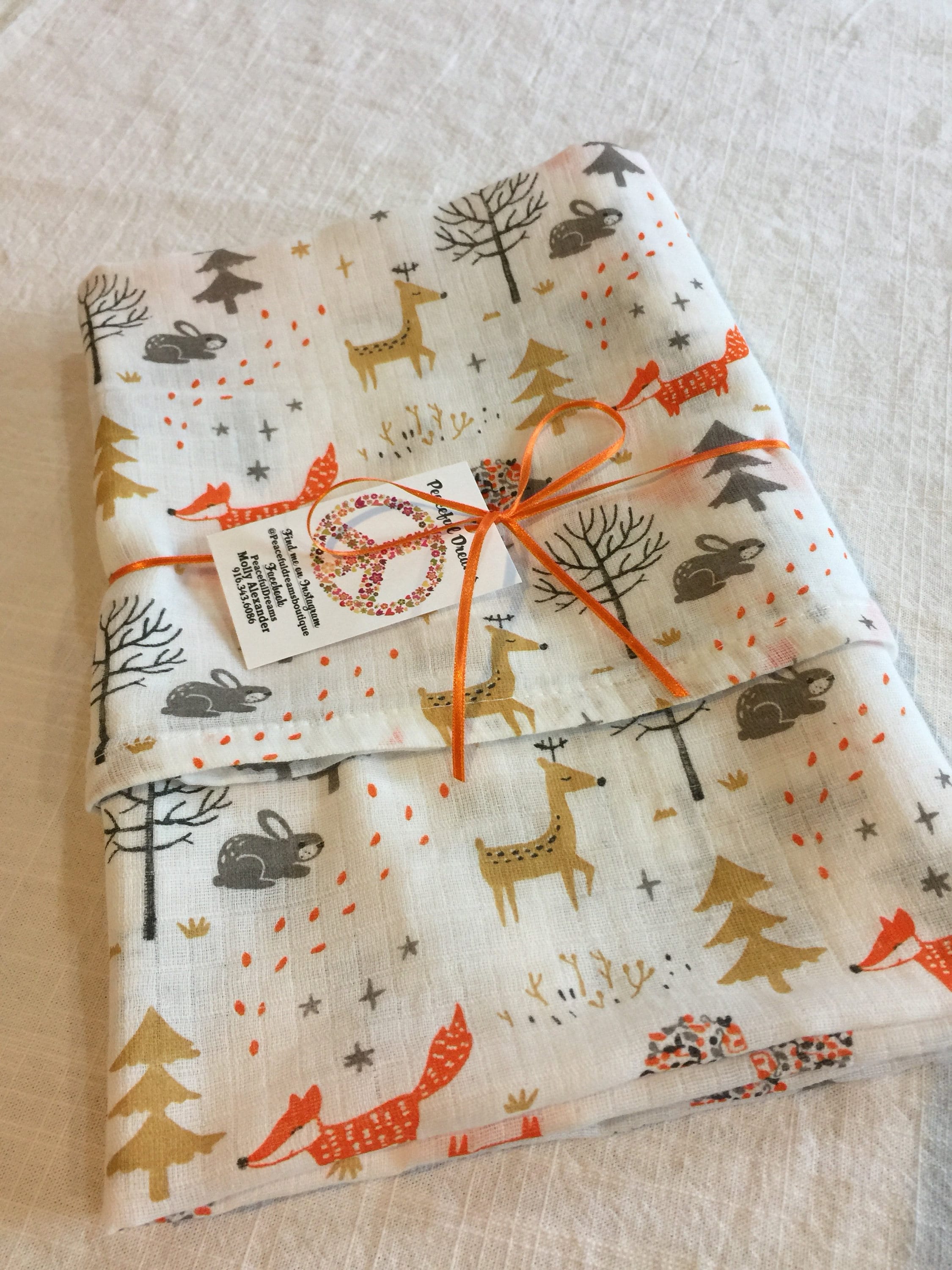Double gauze swaddle, Muslin swaddle, baby blanket, woodland, fox, deer