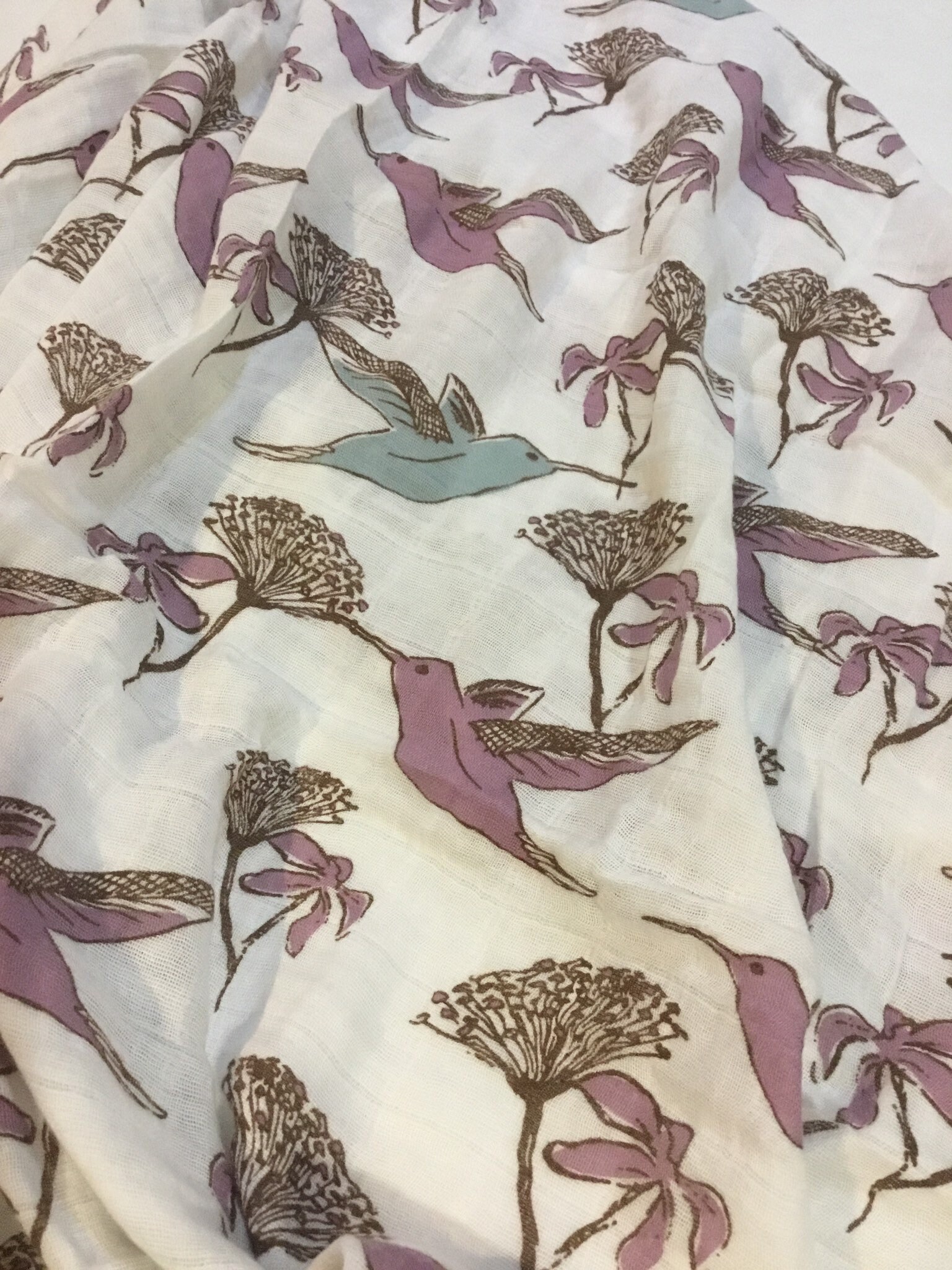 Large Hummingbird muslin swaddle, organic cotton, muslin swaddles