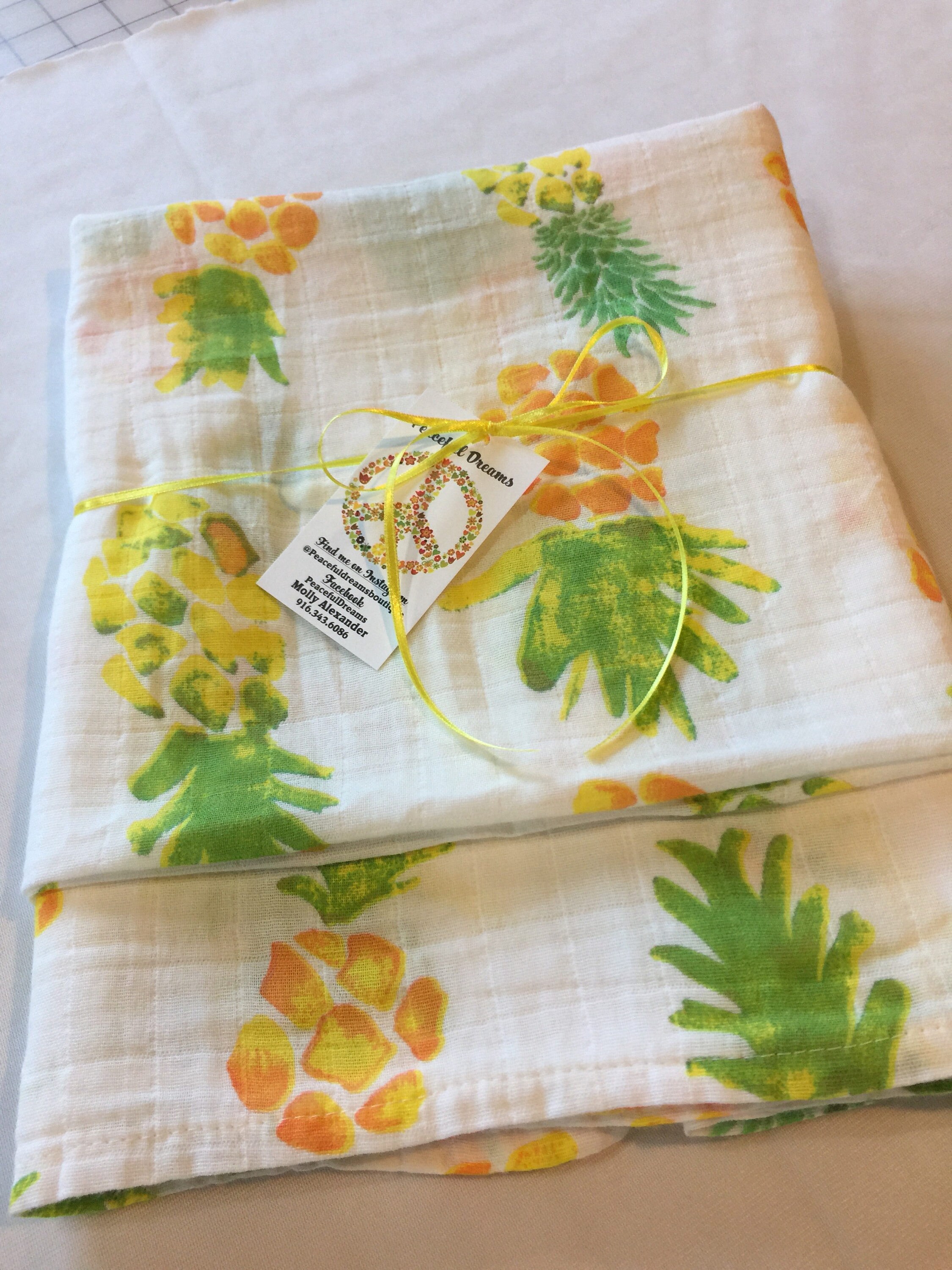 Adorable Pineapple Baby swaddle, receiving blanket, Double gauze