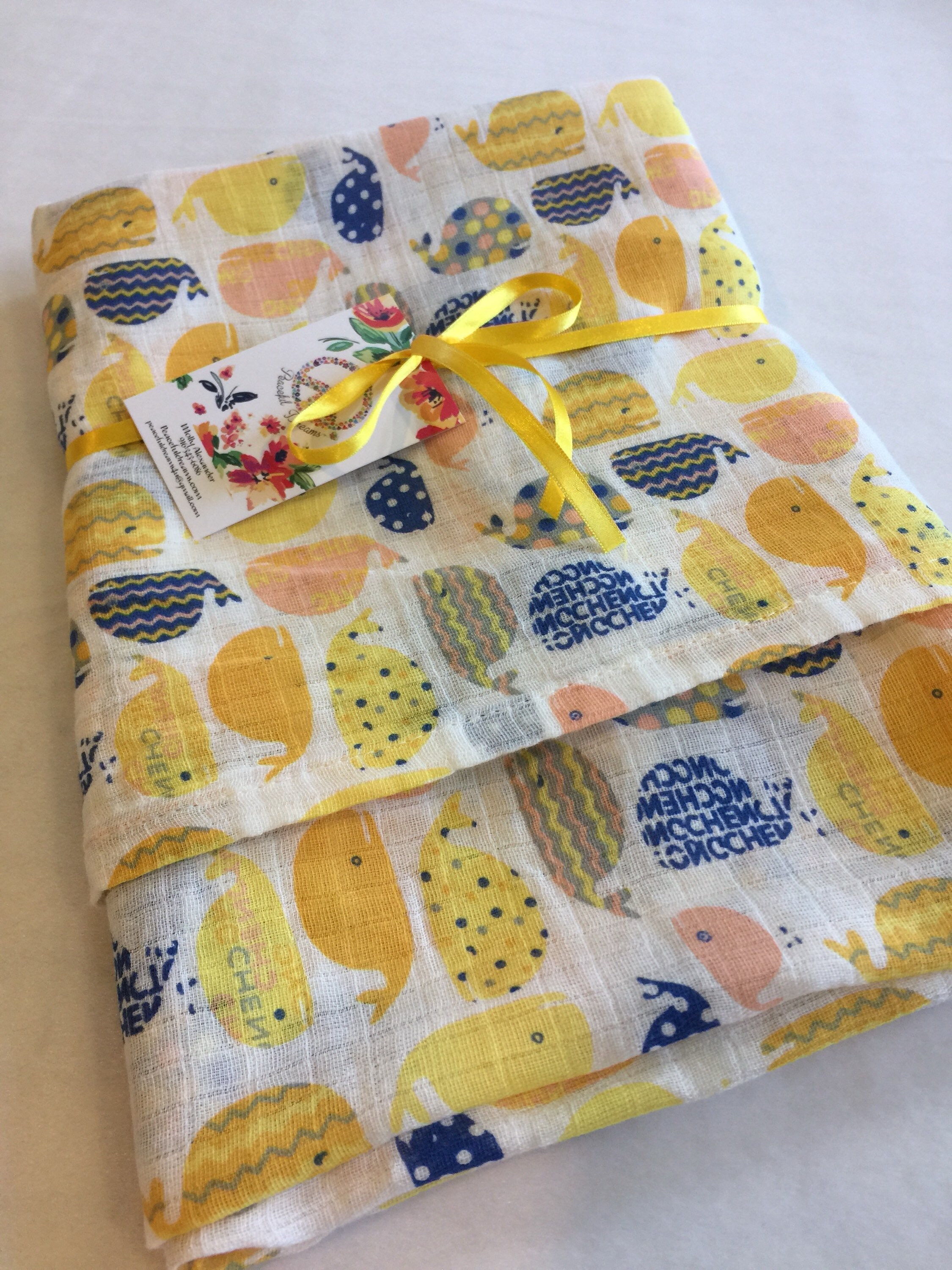 Double gauze swaddle, Muslin swaddle, whale swaddle blanket, newborn