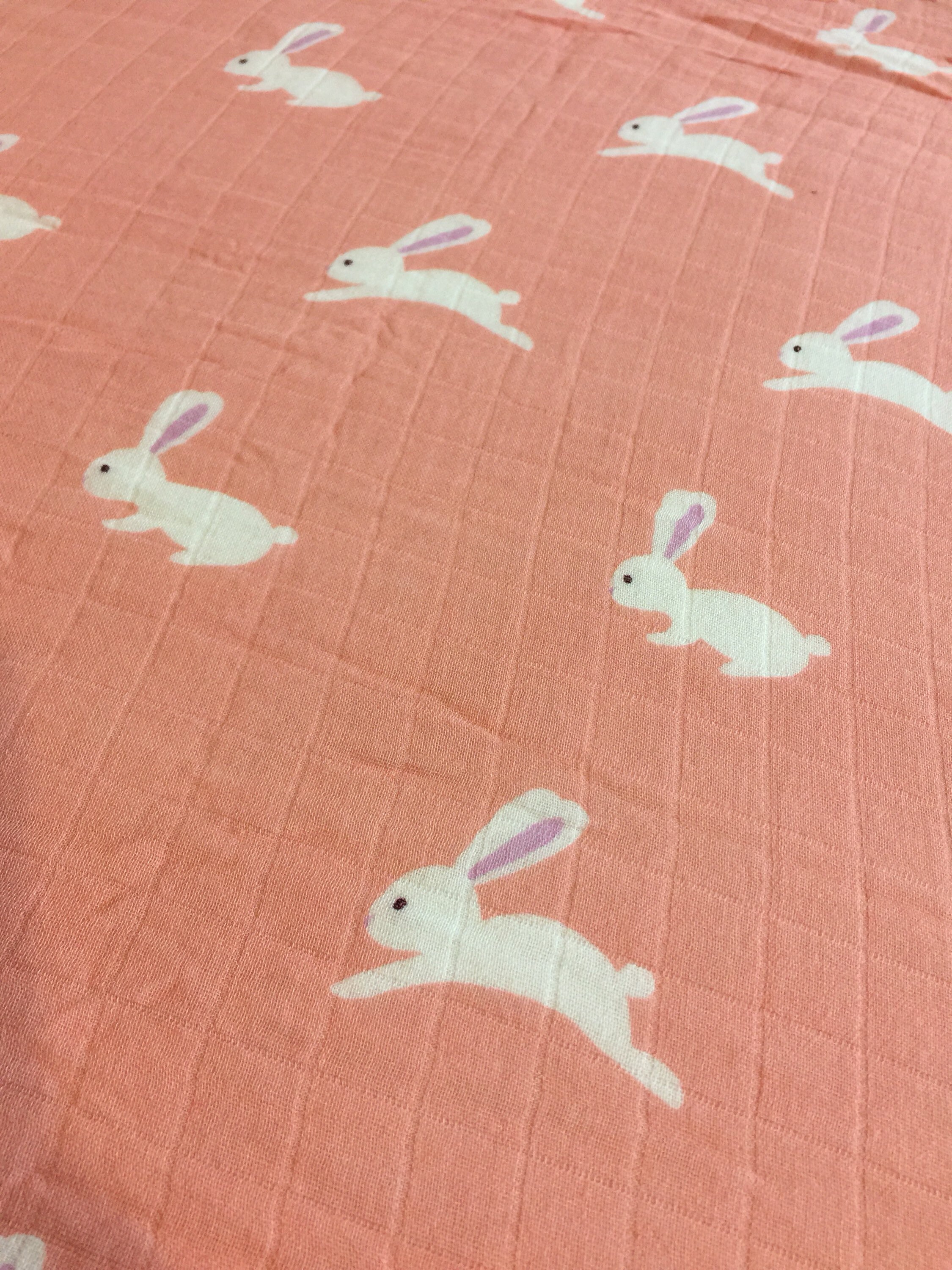 Pink bunnies Double gauze swaddle, Organic Muslin swaddle blanket