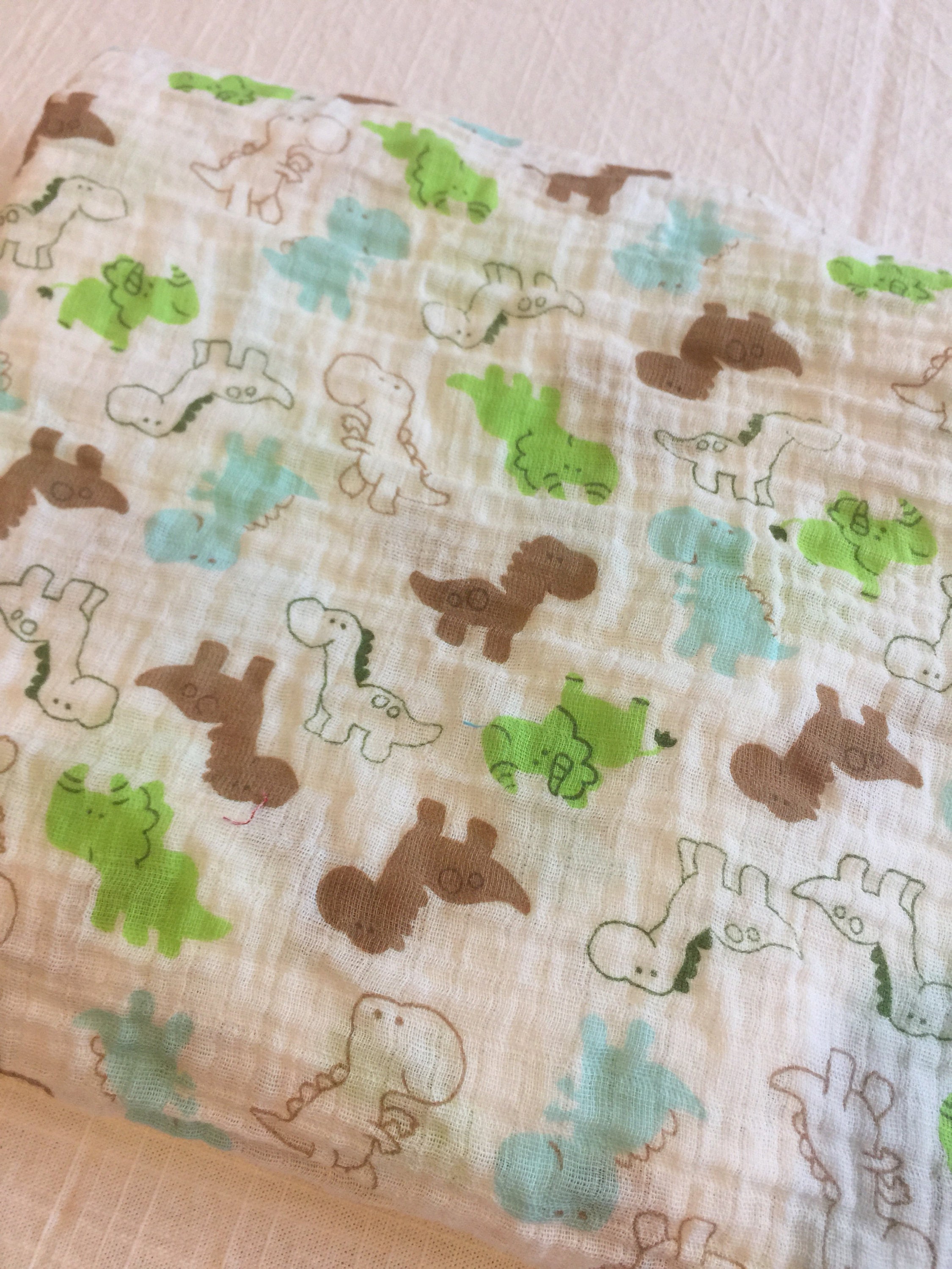 revceiving blanket, muslin blanket, double gauze baby blanket, dinosaur