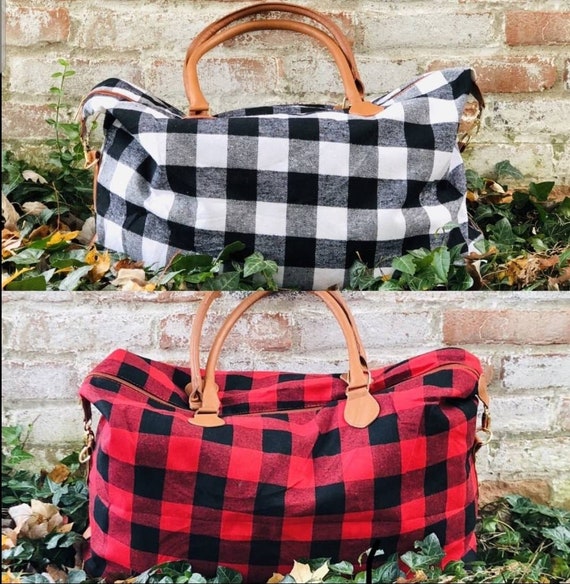 plaid duffle bag