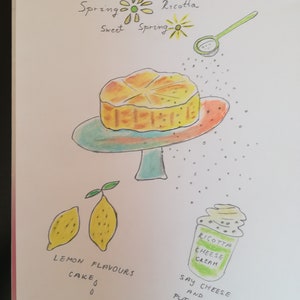 Kuchen Illustration, Frühling Illustration, Dessert Illustration, Zitronen Kuchen Illustration Bild 1