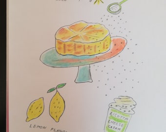 Cake illustration, Spring illustration, Dessert illustration, Lemon cake illustration