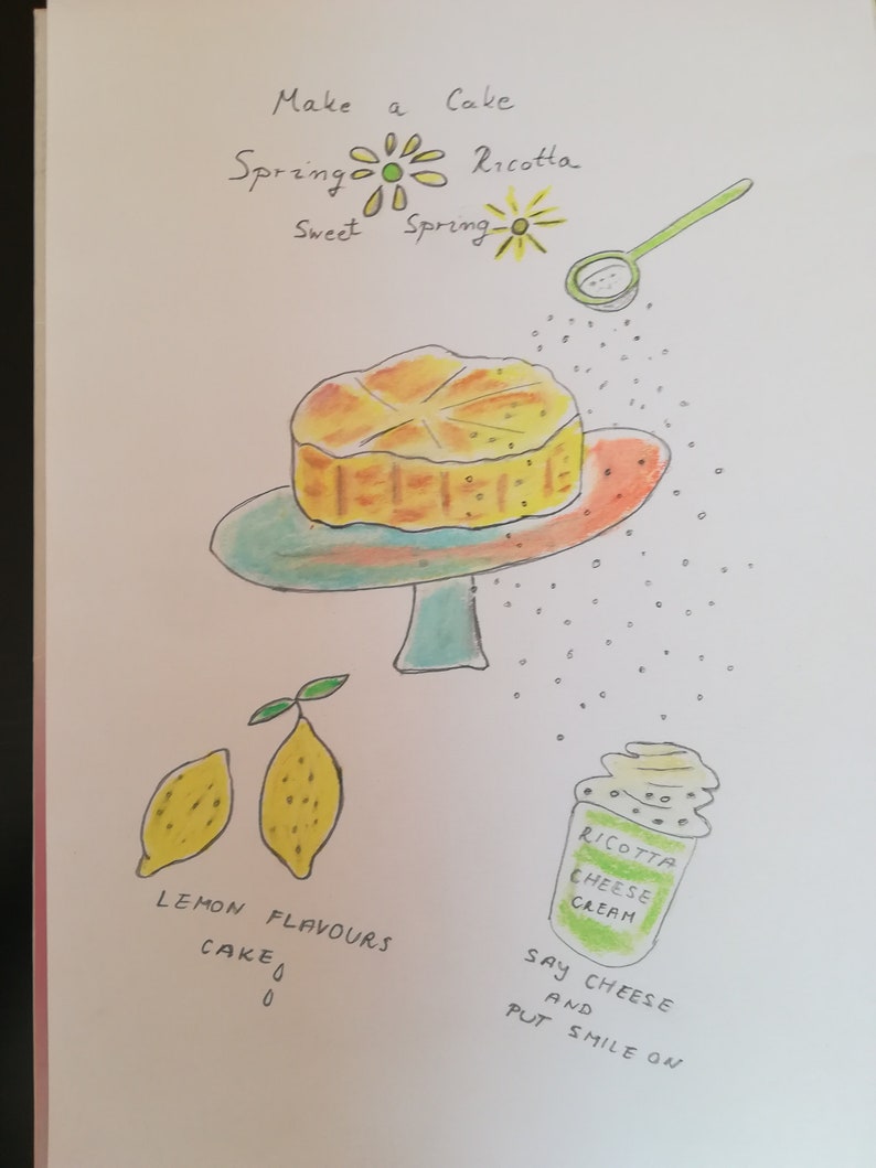 Kuchen Illustration, Frühling Illustration, Dessert Illustration, Zitronen Kuchen Illustration Bild 1