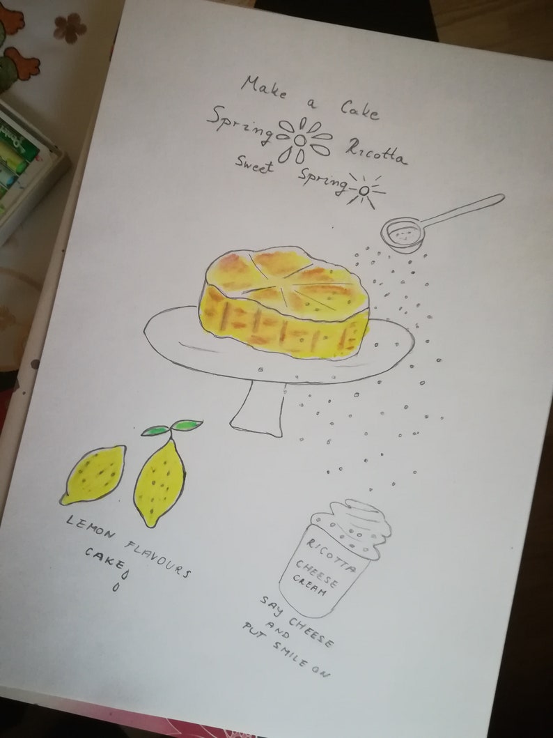 Kuchen Illustration, Frühling Illustration, Dessert Illustration, Zitronen Kuchen Illustration Bild 7