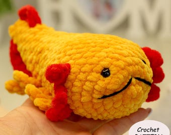 Patrón de Ajolote en PDF: Peluche Amigurumi, crochet fácil para principiantes, costura baja