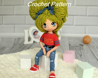 Modèle au crochet de poupée princesse Amigurumi articulée : vêtements et yeux brodés (PDF)