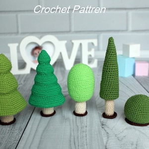 Trees set crochet pattern - Amigurumi forest trees Set 5 sizesin sn 1 Pattern- English pattern PDF Baby shower gift set