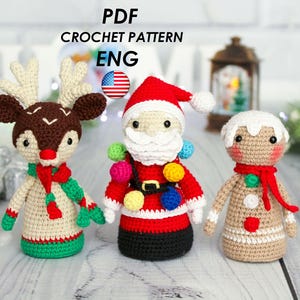 Santa Claus Crochet pattern Set 3 in 1 Deer, Gingerbread - Amigurumi pattern Crochet - Christmas decoration English DIGITAL