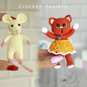 Crochet pattern set cat mouse rat kitty 2 in 1 Amigurumi animal little toy pattern Tutorial DIGITAL PDF Downloadable