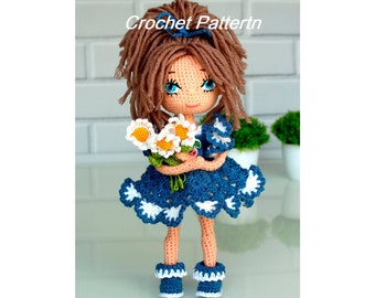 Modèle de poupée au crochet : princesse Amigurumi avec vêtements et yeux brodés (PDF, 22 cm/8 po.)