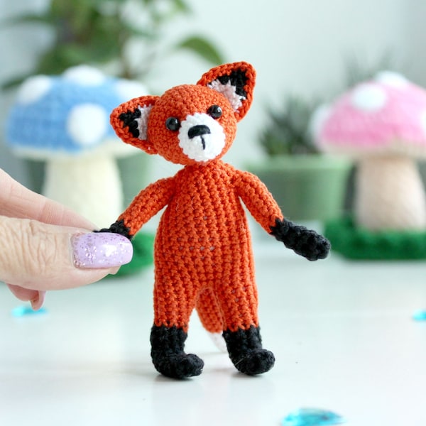 Miniature crochet fox art doll, Interior small fox, Poseable figure OOAK toy