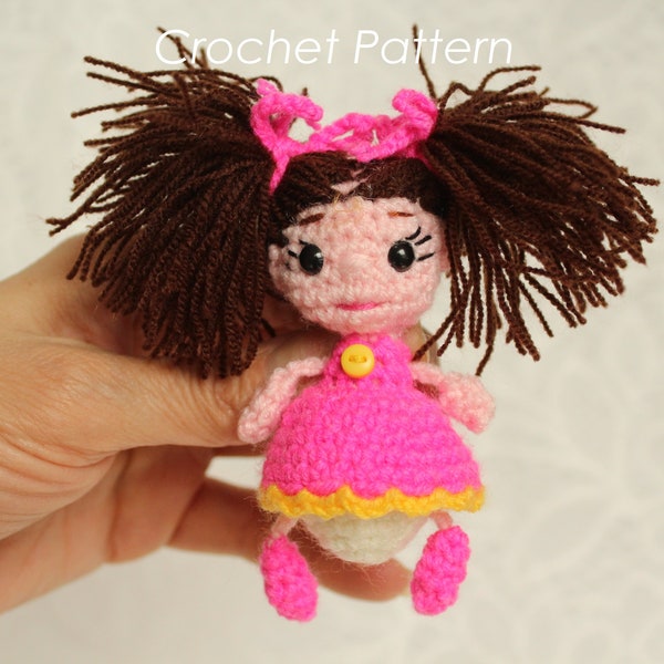 Little doll Keychain crochet pattern, Cool doll in a dress PDF, Crochet backpack keychain tutorial