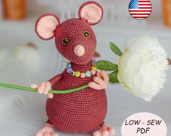 Padrão de Rato de Crochê em PDF: Brinquedo de Rato Amigurumi Sem Costura com Estrutura de Arame (Download Digital)