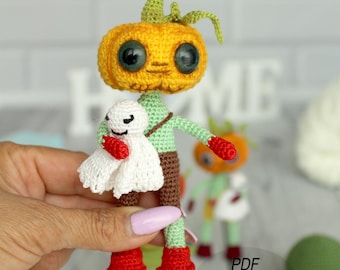 Halloween Pumpkin Doll Crochet Pattern | Low Sew Amigurumi Toy | Mini Pumpkin PDF man