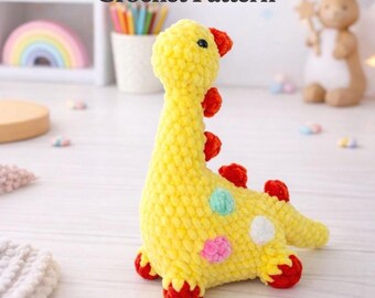 Dinosaur Crochet Pattern: Low-Sew Amigurumi Beginner-Friendly (PDF Tutorial)