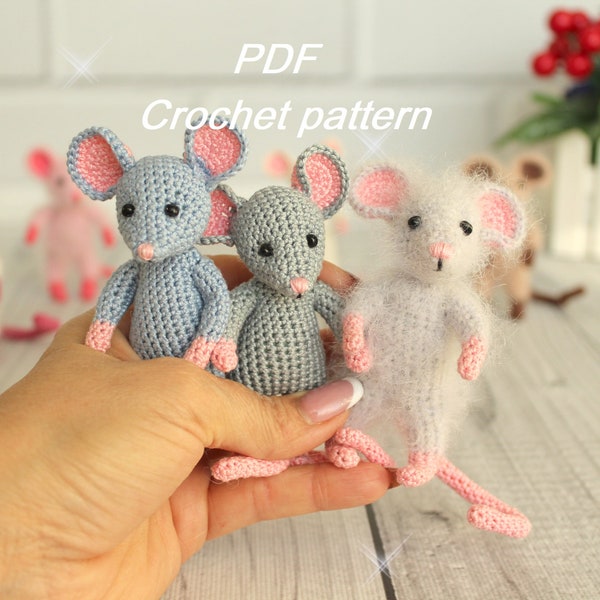 Crochet rat mouse pattern. Amigurumi animal little mouse pattern. Plushie mouse English tutorial PDF.