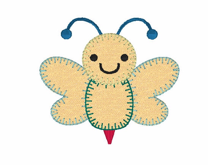Embroidery Design of Cute Colorful Bee Estitch Applique