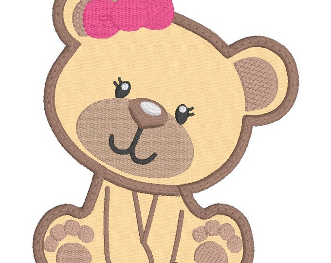 Embroidery Design of Teddy Bear with pink bow/3 Different sizes