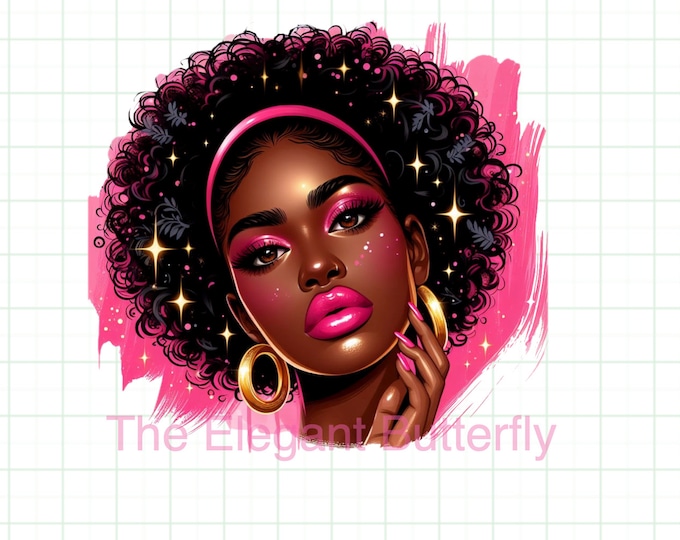 African American Black Woman with Pink background Paint Stroke.