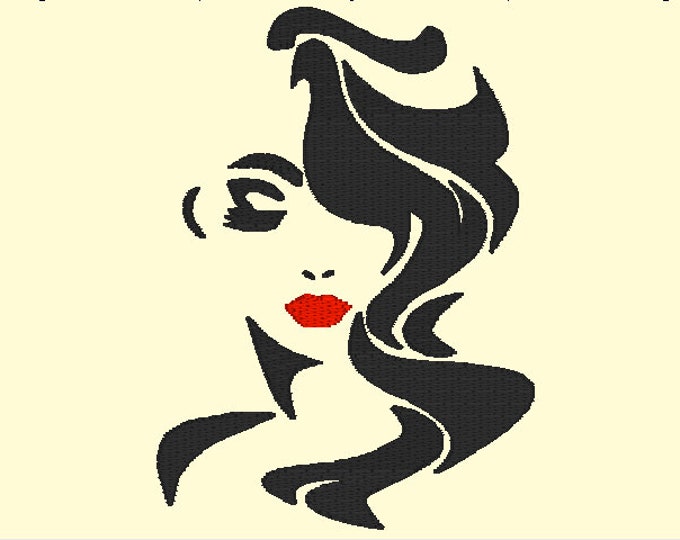 Embroidery Design of Lady with Red Lips