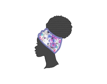 Black Woman in Head Wrap Embroidery Design