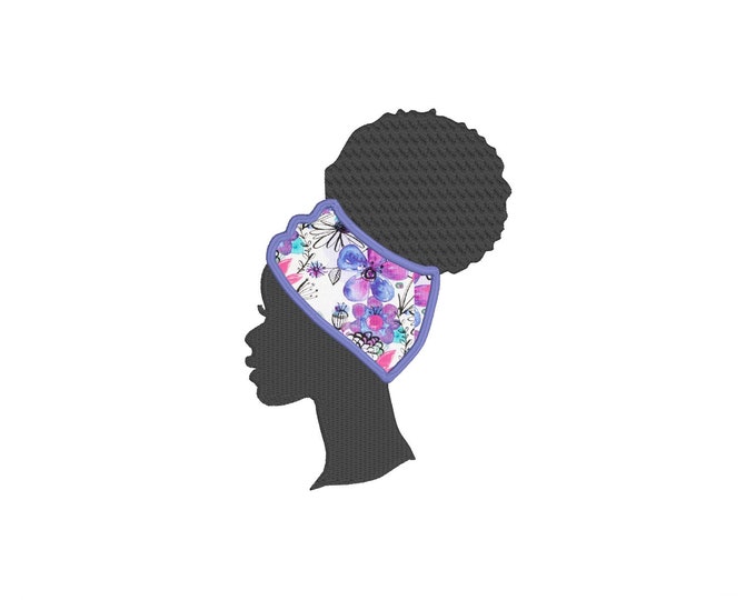 Black Woman in Head Wrap Embroidery Design
