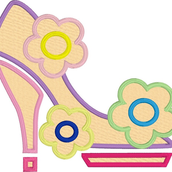 Embroidery Design of Shoe with Flowers Applique