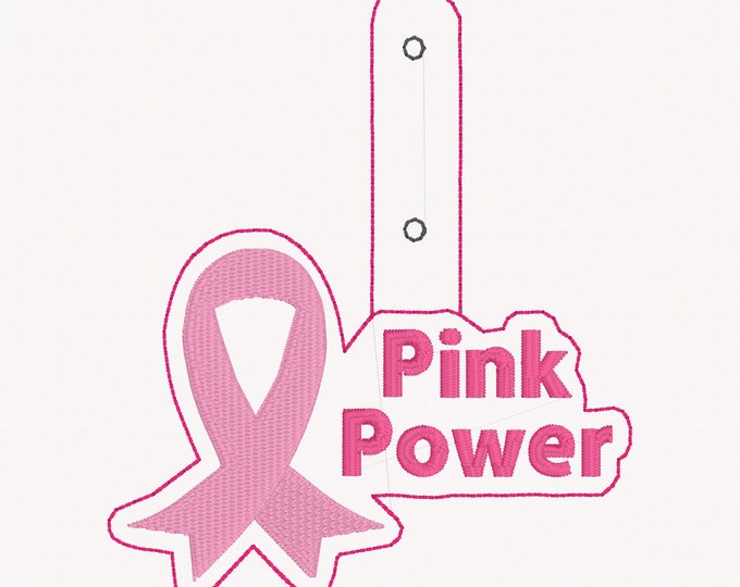 Pink Power awareness Ribbon Snap tab Embroidery Design/In The Hoop Snap Tab