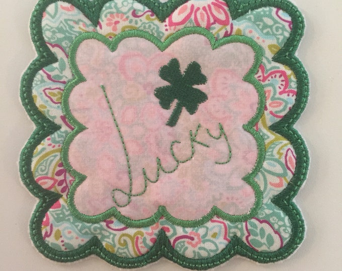 Scalloped Lucky Coaster Embroidery Files In the Hoop Coaster Embroidery Files/St. Patricks Day Embroidery Designs