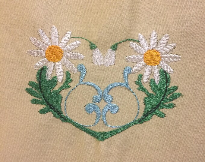 Embroidery Design of Heart Shaped Daisies