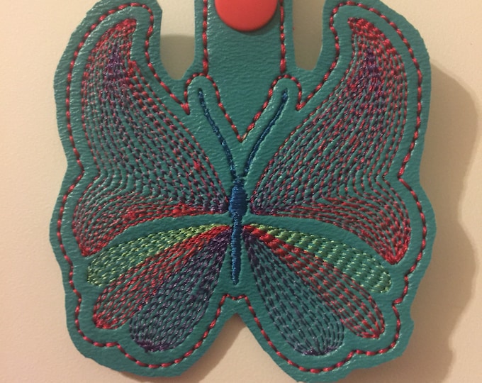 Fluttering Ribbion Butterfly snap tab Key Chain, embroidery of butterflies,Ribbon embroidery designs