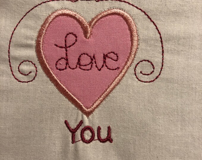 Embroidery Design of I Love You with Heart Appliqué