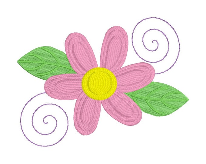 Satin Flower with Swirls Embroidery Design