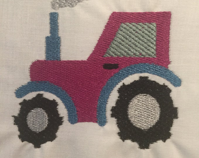 Embroidery Design of Cute Pink Tractor