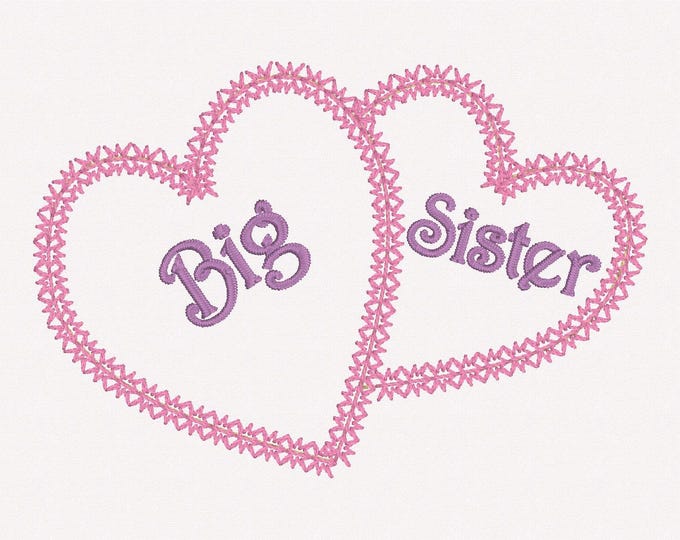Big Sister -  Heart Appliqué Embroidery Design - Digital Download