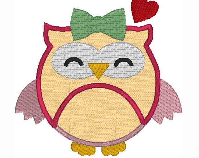 Embroidery Design of Valentine Owl Applique