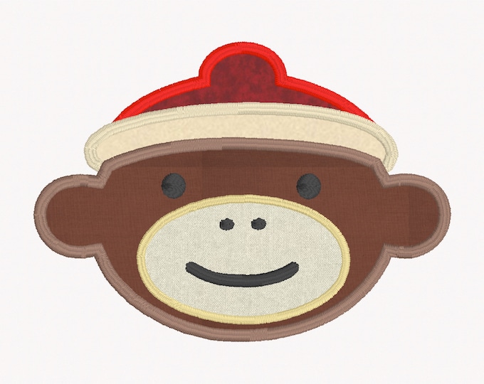 Applique Monkey Face with hat Embroidery Design