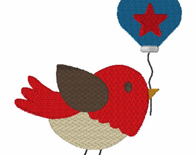 Embroidery Design of Birdie with Ballon
