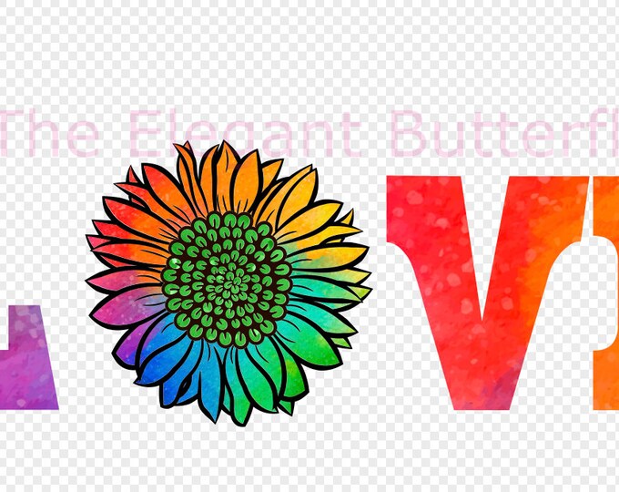 Love SunFlower Tie Dye Transparent PNG File for Sublimation