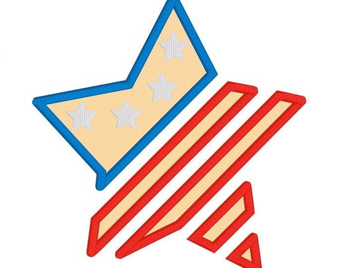 Patriotic Star Applique Embroidery Design/Three sizes 4x4,5x7, and 6x10