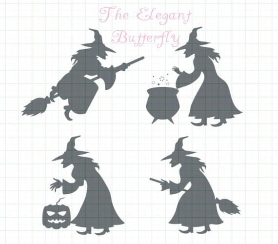 Download Items similar to Four Different Witch Silhouettes SVG,dxf ...
