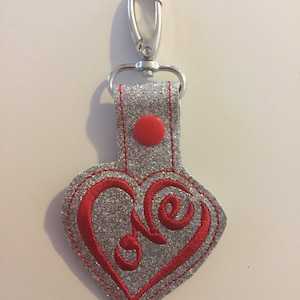 Heart Spelled Loved Snap Tab Embroidery Design,In the Hoop Key Fobs,Snap Tab in the hoop designs,Key Fobs Embroidery Designs