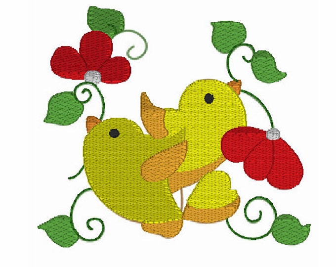Embroidery Design of Tweety Bird with Flowers