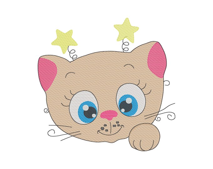 Sketched Big Eyed Kitty Embroidery Design