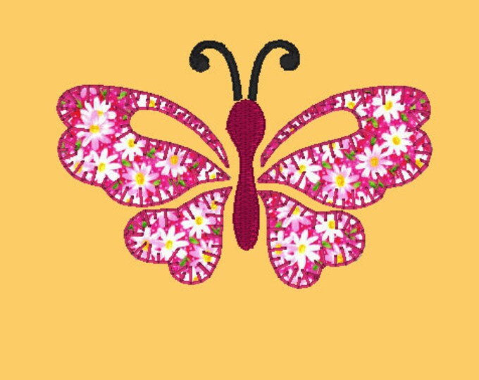 Embroidery Design of Applique EStitch Butterfly 2 DIFFERENT SIZES 4x4 and 5x7