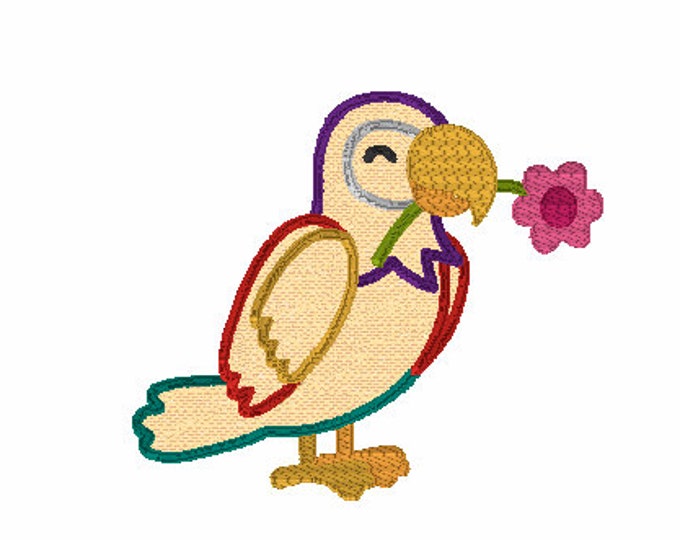 Embroidery Design of Parrot Flower Applique
