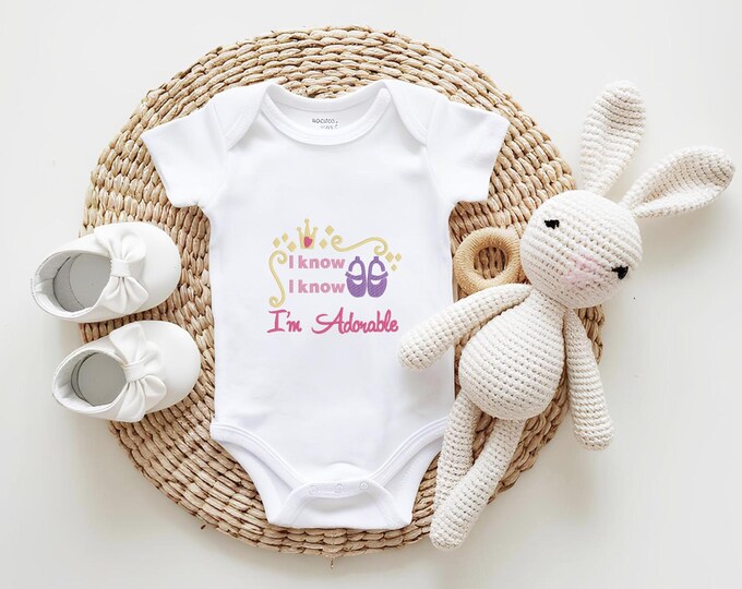 I Know I’m Adorable Baby Onesie® – Funny Baby Girl Bodysuit with Crown & Shoes | Baby Shower Gift | Cute Newborn Outfit for Girls